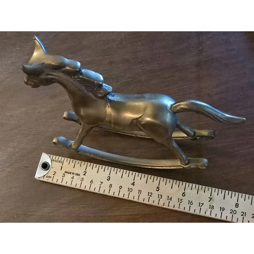 Vintage Solid Brass Rocking Horse Figurine Sweet Heirloom for Nursery or Shelf